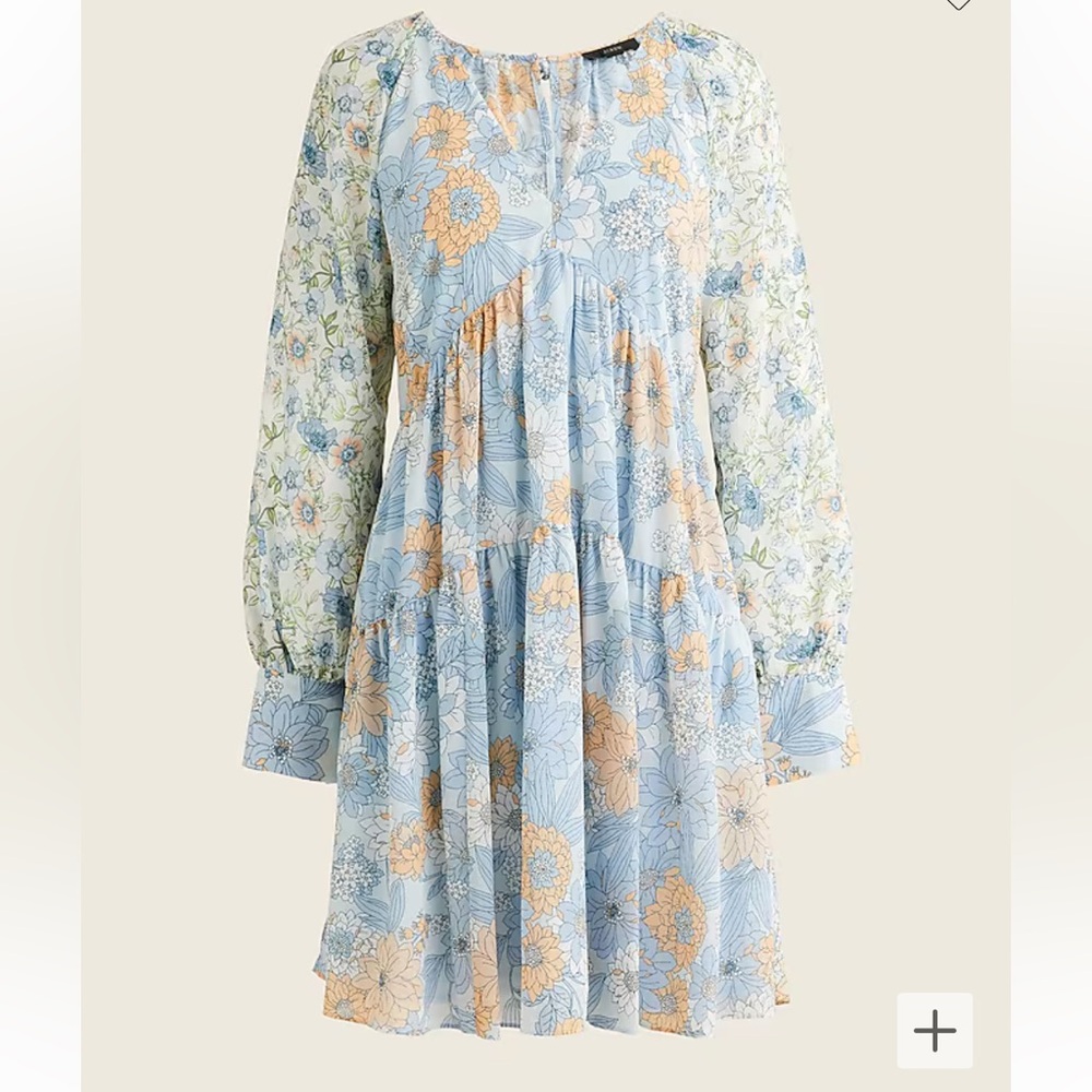 NWT - JCREW - Long-sleeve crinkle chiffon dress in mixed floral - SIZE 2